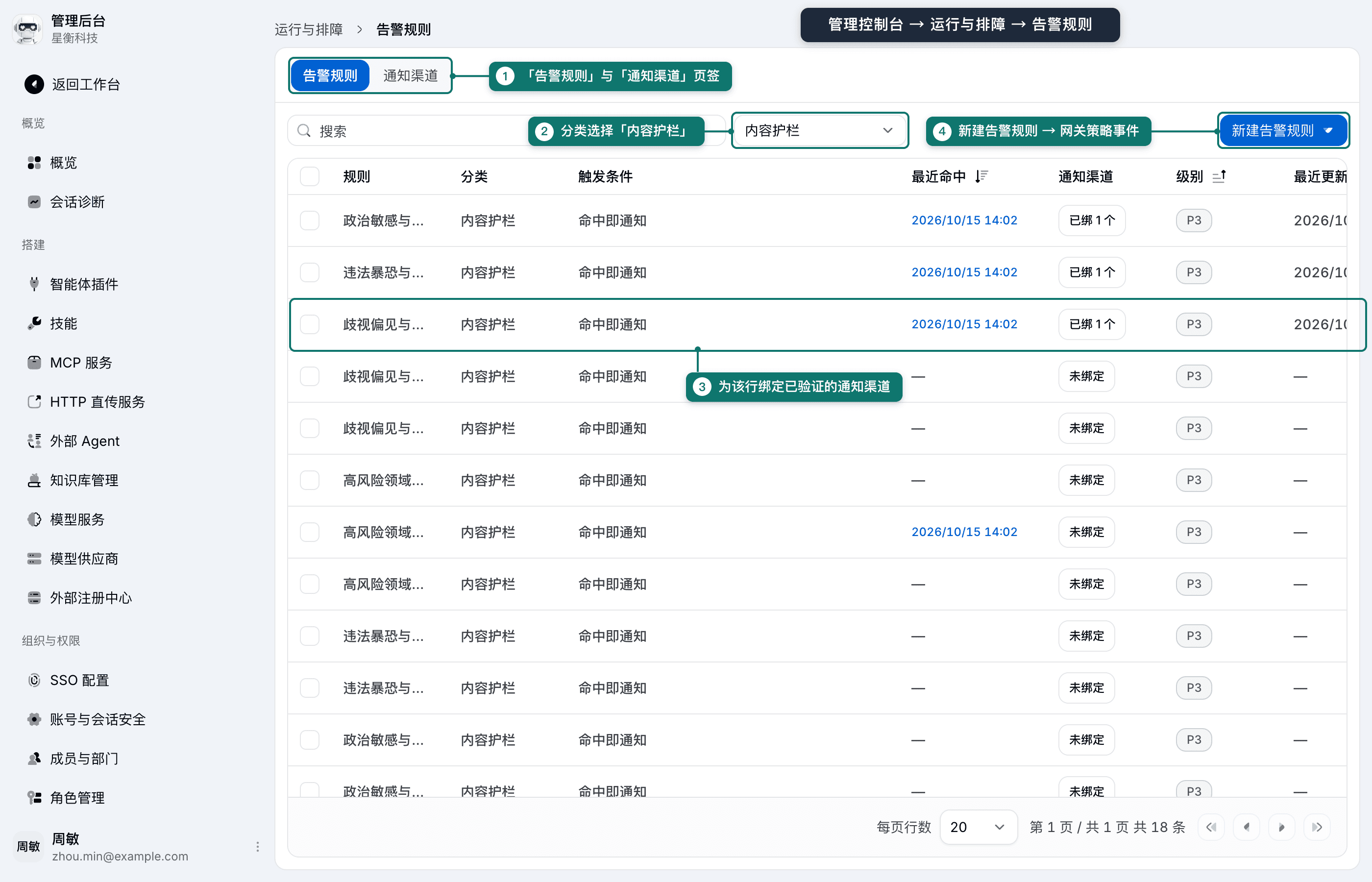 告警规则目录中的内容护栏通知行